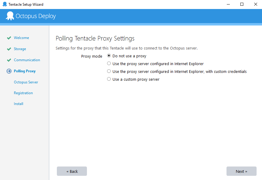 Octopus Deploy Setup Wizard Polling Proxy Screen